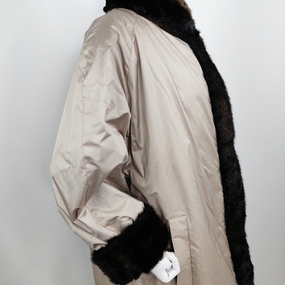 Vintage Faux Fur Reversible Trench Coat Mink Tan - Picture 8 of 8
